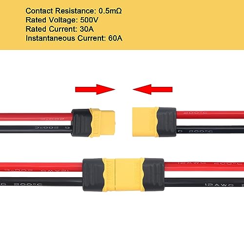 YIXISI 3 Pares XT60 XT60H Conectores, XT60H Conector Macho Hembra con Funda Conector, con 100mm 12AWG Cable de Silicona, para RC Lipo Batería FPV Drone