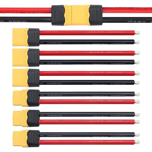 YIXISI 3 Pares XT60 XT60H Conectores, XT60H Conector Macho Hembra con Funda Conector, con 100mm 12AWG Cable de Silicona, para RC Lipo Batería FPV Drone