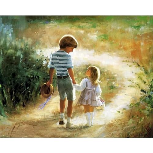 Yoonqun Pintura por Números para Adultos,Hermano Hermana Kit de pintura por números DIY con Pinceles y Acrílicas al óleo para Adultos Niños Lienzo Arte Hogar de Pared Decoraciones - sin Marco,40x50cm