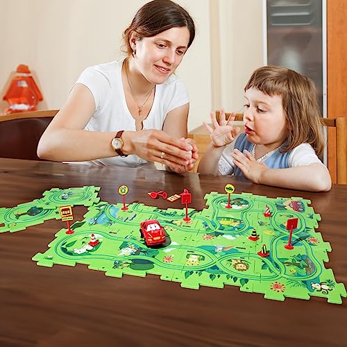 YOOYID Puzzles de Plástico con Pista de Coches de Carreras para Niños de 3 a 6 Años, Juego Educativo Infantil de Puzles con Pista de Coches, Juguetes Educativos para Niños de 3 4 5 6 Años Niñas