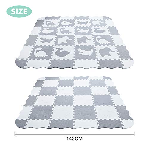 Yostrong® EVA Espuma Alfombra Puzzle Suelo Bebe Acolchada | Alfombra Gateo Bebe | Manta Gimnasio Juegos Bebes. 16 Piezas Animales Puzzles con Bordes Ondulado. Blanco, Gris Claro. YP-52(AL) b16F20