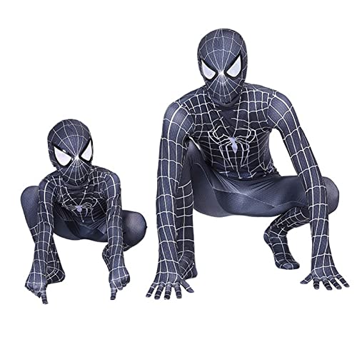 YOULIU Disfraz de Spiderman para niños disfraz de superhéroe de araña negra, disfraz de Spiderman, disfraz de Halloween licra 3D elastano unisex para niños adultos (color: negro, tamaño: 170 cm)