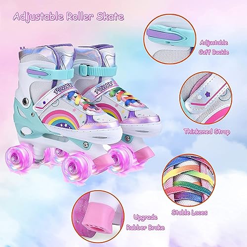 YUDOXN Patines 4 Ruedas, Patines Roller Ajustables,Patines Paralelos con Ruedas Luminosas de Malla Transpirable para Niñas, Niños y Principiantes Tamaño 31-42 (M, Rainbow-N)