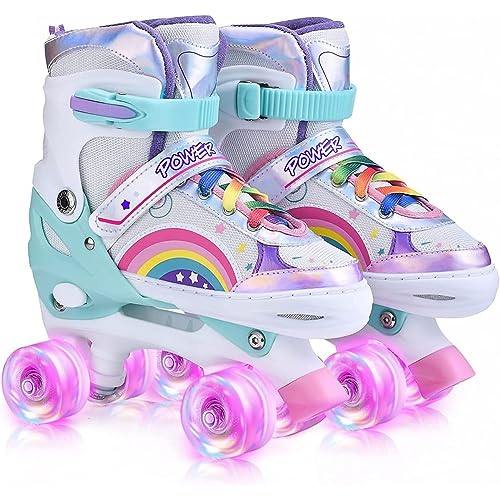 YUDOXN Patines 4 Ruedas, Patines Roller Ajustables,Patines Paralelos con Ruedas Luminosas de Malla Transpirable para Niñas, Niños y Principiantes Tamaño 31-42 (M, Rainbow-N)