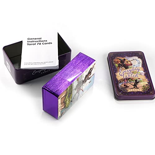 Yuechuxiao Tarot de Brujas Todos los días en Caja de Metal, Baraja de Tarot con Borde Dorado de 78 Cartas con guía para Principiantes y lectores Expertos, Juego de Adivinación