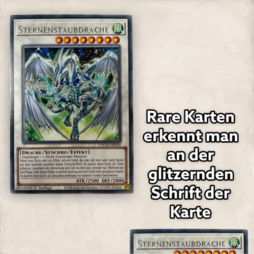 Yugioh! 50 tarjetas diferentes rares (escritura brillante) alemán + Jinzo, mago oscuro, mago oscuro para niña o niña de ojos azules w dragón + 1 Yugioh Booster aleatorio + protección de envío