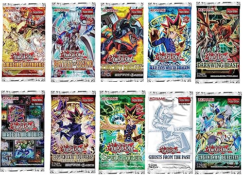 YuGiOh Card Booster Pack Bundle – 10 Random YuGiOh Booster Packs + DelTex 100+ Card Deck Box