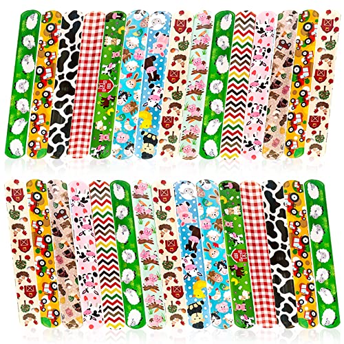 yumcute 30 pulseras a presión para niños, rellenos de bolsas de fiesta para niños, pulseras de bofetadas de animales de granja para niños, bandas a presión para niños