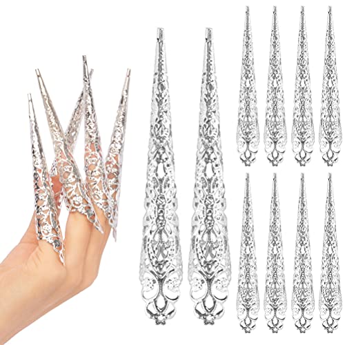 Yumoo 10pcs dedo punta de uñas anillos de garra antigua reina traje dedo garra anillos decoración accesorio para cosplay drama danza show