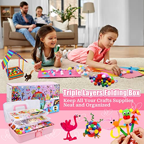 YUTUY Manualidades Niños 4 5 6 7 8 Años, 3000+ Pcs Creativo Kit Manualidades, Juego de Manualidades con Pompón,Papel de Colores,Pegatinas, Cuentas, Pluma, Juguetes Educativos Regalo para Niño Niña