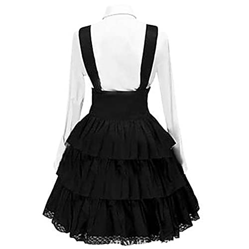 YWLINK de mujer tiene 2 disfraces, 1 vestido + 1 pajarita, falda de Color, falda Lolita negra con temperamento, traje con solapa, vestido de cintura alta Dispositivos De Tortura Medieval (Black, S)