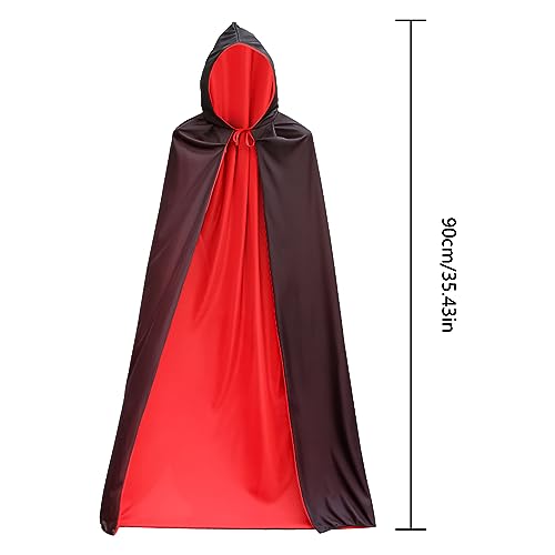 YXHZVON Capa Negra y Rojo con Capucha de Halloween, 90 cm Capa de Disfraz de Vampiro para Niño, Capas con Capucha para Carnaval Halloween Cosplay Costume