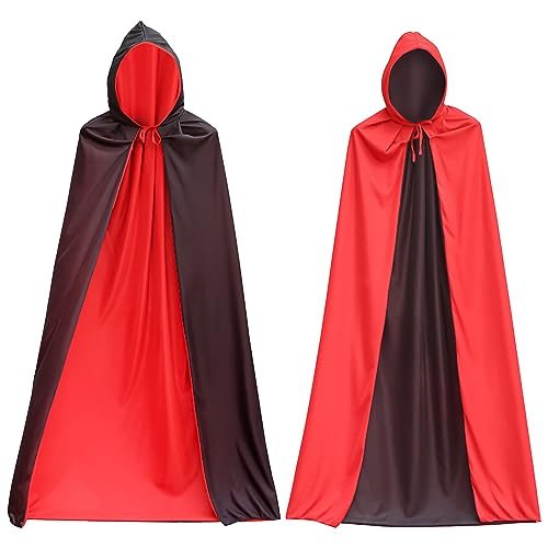 YXHZVON Capa Negra y Rojo con Capucha de Halloween, 90 cm Capa de Disfraz de Vampiro para Niño, Capas con Capucha para Carnaval Halloween Cosplay Costume