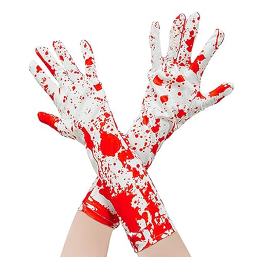 YYaaTING Juego de 2 pares de guantes sangrientos de Halloween, guantes para mujeres, niñas, Halloween, carnaval, cosplay, accesorios de disfraz, Blanco, Talla única