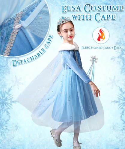 YYDSXK Disfraz Elsa Niña, Vestido de Princesa Elsa con Conjuntos de Collar de Corona Princesa, Vestido Princesa Elsa Niña, Disfraz Elsa Vestido Elegante para Carnevale Cosplay Cumpleaños (130)