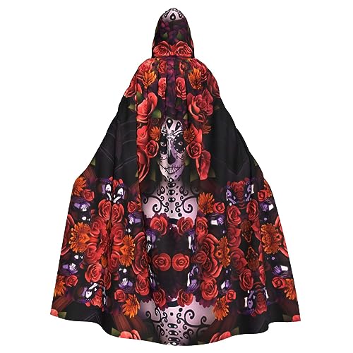 YYHHAOFA Capa con capucha para adultos de Halloween, cuidado fácil y duradera, perfecta para fiestas, cosplay, escenario y más imágenes de cerdos lindos, Día de los Muertos Sugar Roses Skull, talla