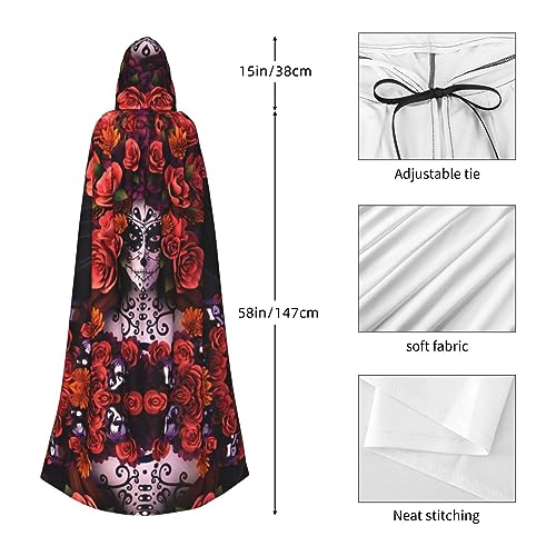 YYHHAOFA Capa con capucha para adultos de Halloween, cuidado fácil y duradera, perfecta para fiestas, cosplay, escenario y más imágenes de cerdos lindos, Día de los Muertos Sugar Roses Skull, talla