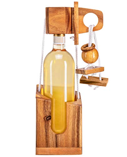 Zederello Puzle para Botellas de Madera Noble, Rompecabezas para Botella de Vino, Envoltorio como Regalo, Rompecabezas abrebotellas, Muy dificil