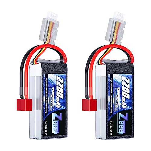 Zeee 2S Lipo Batería 50C 2200mAh 7.4V Batería Corta con Enchufe Deans T para 1/16 Slash RC Car RC Truck RC Helicóptero Avión Quadcopter Drone RC Boat Racing Models (2 Paquetes)