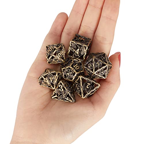 ZERMAL Dados DND, juego de dados con bolsa, mazmorras y dragones, dados poliédricos de metal para juego de rol, accesorios de mesa, 14 piezas D20 Dados estéticos Dragon Series (Dragon Series-Amarillo)