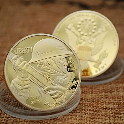 ZHANGWW 2PIC El Centenario de la Primera Guerra Mundial (1918-2018) Recuerdo Moneda chapada en Oro Fans Militares Moneda Coleccionable Moneda Conmemorativa