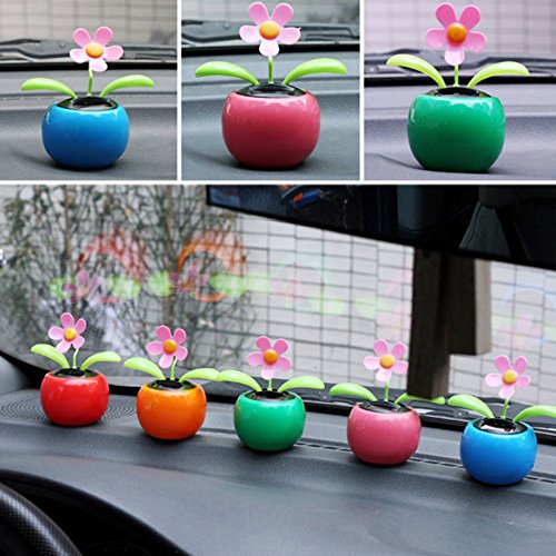 ZHOUBA Divertida Energía Solar Dancing Car Decor Solar Powered Dancing Flower Flip Flop Hojas Car Display Dashboard Juguete Regalo - Rosa