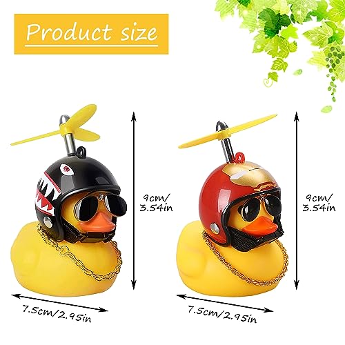 ZMNVHJ Juguetes de Pato de Goma Adorno de Coche de Juguete de Pato Adornos de Coche de Pato de Goma Pato Fresco con Hélice/Casco, para la Bici de la Motocicleta del Coche (2 Piezas)