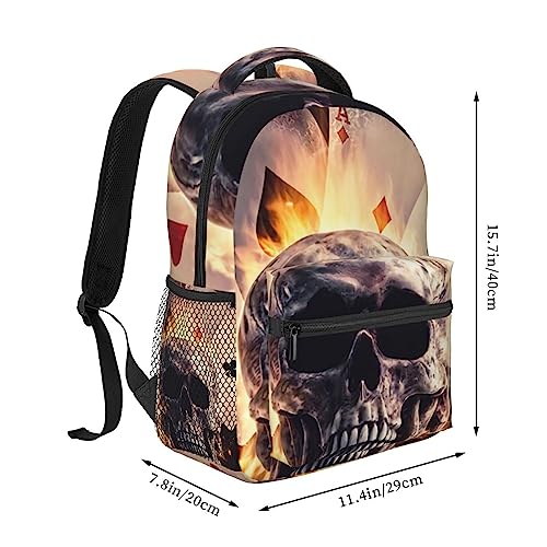 ZORIN Mochila escolar de calavera de fuego Poker Gambit ligera bolsa de viaje mochila portátil para adultos estudiantes niños, Negro, Talla única