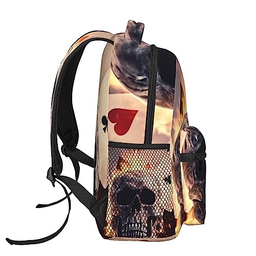 ZORIN Mochila escolar de calavera de fuego Poker Gambit ligera bolsa de viaje mochila portátil para adultos estudiantes niños, Negro, Talla única