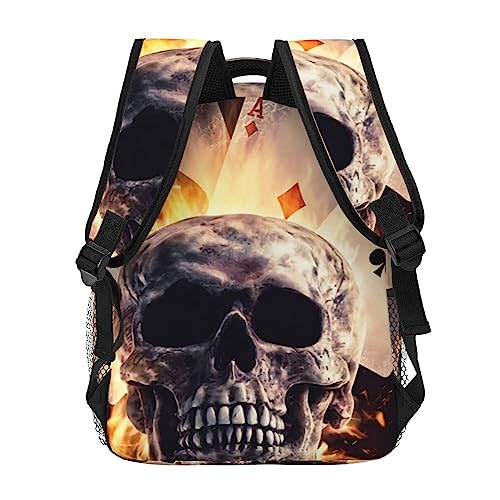 ZORIN Mochila escolar de calavera de fuego Poker Gambit ligera bolsa de viaje mochila portátil para adultos estudiantes niños, Negro, Talla única