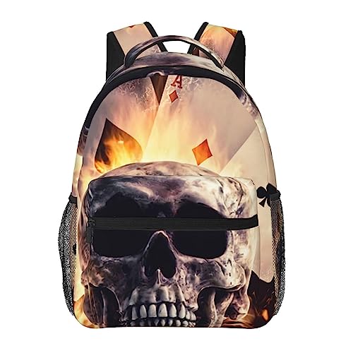 ZORIN Mochila escolar de calavera de fuego Poker Gambit ligera bolsa de viaje mochila portátil para adultos estudiantes niños, Negro, Talla única