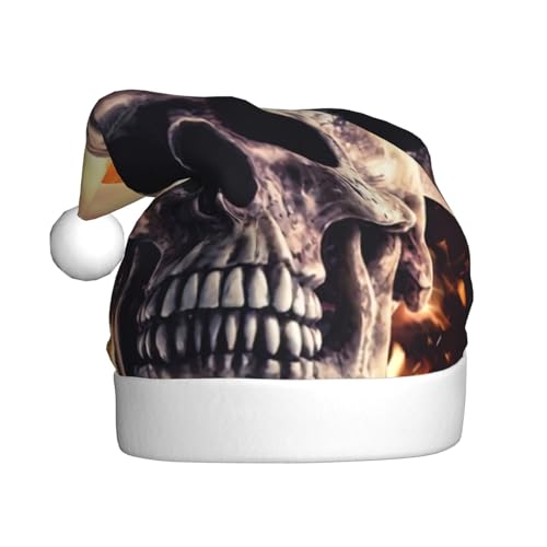 ZORIN Sombrero de Navidad con estampado de calavera de fuego con patrón de gambito divertido para adultos, sombrero de Papá Noel de Navidad con ala de felpa para Navidad, fiesta de vacaciones de