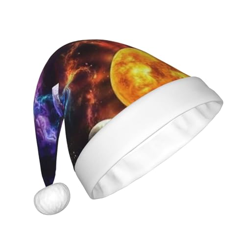 ZORIN Sombreros de Navidad Galaxy Earth Planets Space Plush Trim Unisex Sombrero de Papá Noel para fiestas de vacaciones, cosplay, adorno de Navidad para hombres, mujeres y adultos