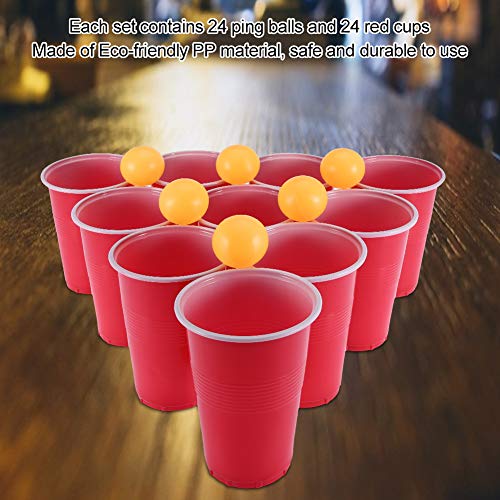 01 Juego de Beer Pong, Juego de Beer Pong Que Incluye 24 Vasos Rojos y Pelotas de Ping Pong, Juguete para Fiestas, Pub, Vasos para Beber, Juguete para Fiestas