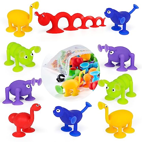 10 Piezas Juego de Ventosas para Niños, Juguetes de Succión para Bebés de 3 4 5 6 7 años,, Juguete de Silicona de Animales, Juego de Construcción Sensorial Interactivo, Juego de Dardos para el Baño