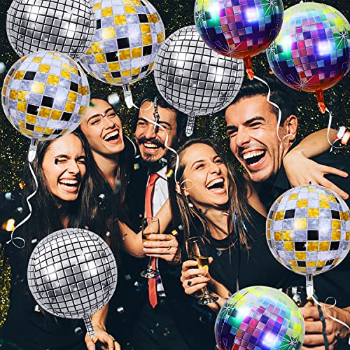 15 globos de ambiente con 1 rollo de cinta, globos discoteca de 22 pulgadas, globos estéreo 4D, globos láser coloridos, decoración de los años 70, adecuado para fiestas de cumpleaños, bodas