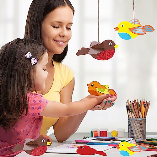 16pcs Kit Manualidades Niños de Pájaros de Madera en 3D, Juego de Maderas para Manualidades para Niños Pintar Manualidades Infantiles de Madera, Manualidades Regalo Navidad Pascua con Pegatinas