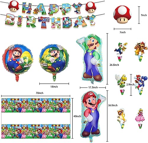 174 Pcs Decoracion Cumpleaños de Super Mario,Juego de Vajilla de Fiesta,Suministros de Fiesta Cumpleaños infantil Incluye Globos de Cumpleaños,Adorno para Tarta,Pegatinas etc