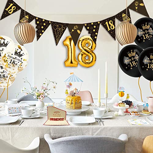 18 Años Decoracion Cumpleaños, Decoraciones Fiesta Oro Negro 18er Globos cumpleaños, Cumpleaños 18 Años Chica Chico, Kit Fiesta Cumpleaños18 Cumpleaños Fiesta Cartel Oro Negro