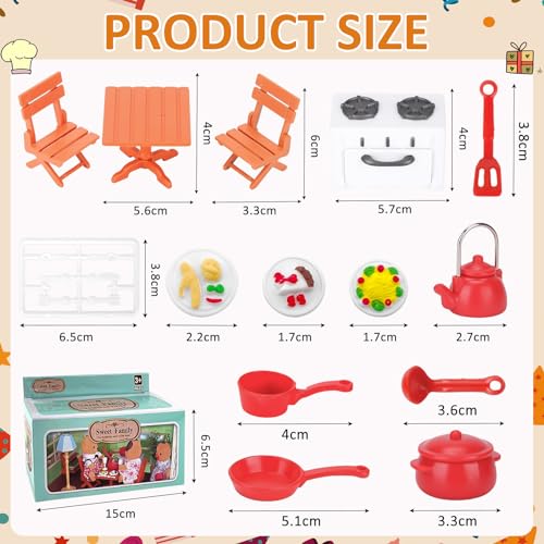 19 Piezas Cocina en Miniatura Set, Mini Accesorios de Cocina, Juguete de Cocina en Miniatura Accesorios para Casa de Muñecas, Miniatura Mesa, Silla, DIY Decoración para Niños