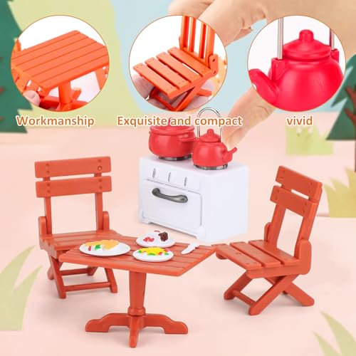 19 Piezas Cocina en Miniatura Set, Mini Accesorios de Cocina, Juguete de Cocina en Miniatura Accesorios para Casa de Muñecas, Miniatura Mesa, Silla, DIY Decoración para Niños