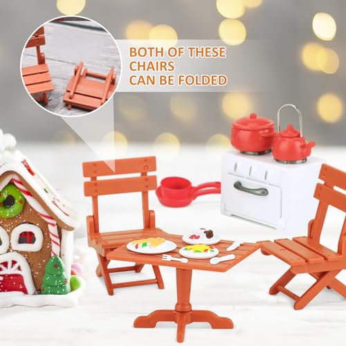 19 Piezas Cocina en Miniatura Set, Mini Accesorios de Cocina, Juguete de Cocina en Miniatura Accesorios para Casa de Muñecas, Miniatura Mesa, Silla, DIY Decoración para Niños