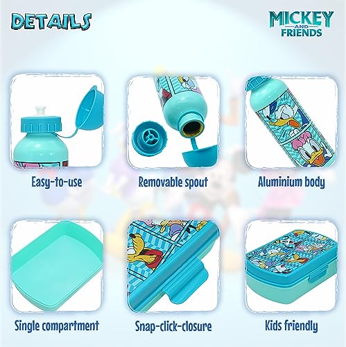 2 cajas de aperitivos de Mickey Mouse con botella de agua de 500 ml, juego de almuerzo duradero con personajes de dibujos animados para niños, botella de agua deportiva aislada