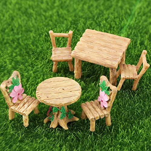 2 juegos casa de muñecas silla de mesa en miniatura de resina accesorios para muebles de hadas jardín mini simulación decoración juguetes al aire libre piezas de suministros de manualidades