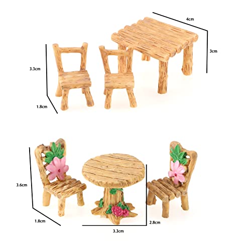 2 juegos casa de muñecas silla de mesa en miniatura de resina accesorios para muebles de hadas jardín mini simulación decoración juguetes al aire libre piezas de suministros de manualidades