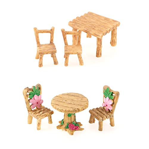 2 juegos casa de muñecas silla de mesa en miniatura de resina accesorios para muebles de hadas jardín mini simulación decoración juguetes al aire libre piezas de suministros de manualidades