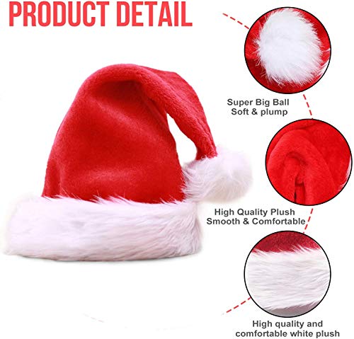 2 Pca Extra Thicken Red and White Plush Santa Hat-Christmas Classic Hat for Child (Red & White)…