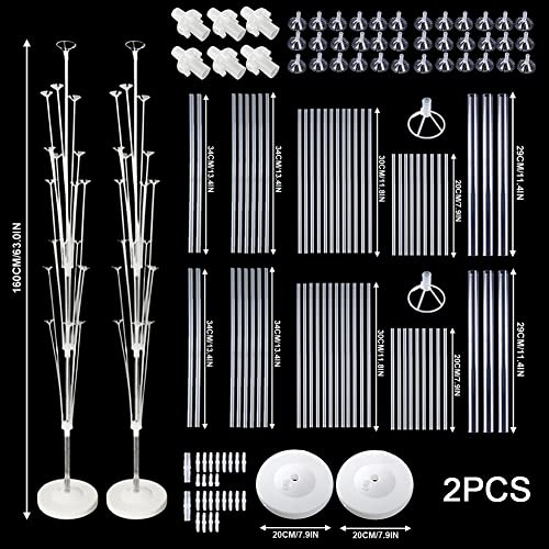 2 Piezas soportes para globos de mesa,160cm/63 pulgadas Soporte de piso Soporte para palo de globo,soporte globos, Soporte de Globo Mesa Clear Balloon Stand Kit,Palo de soporte de globo para Fiesta