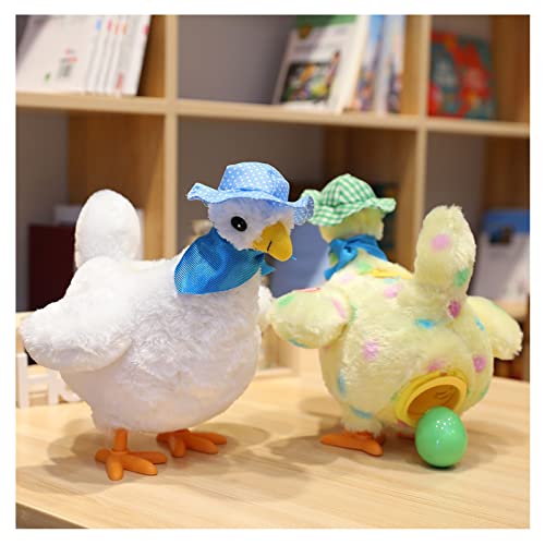 2023 Easter Plush Lay Eggs Musical Chicken, Plush Chicken Laying Eggs, Sing and Dance Lay Eggs, Crazy Plush Chicken with 3 Eggs For Easter Decoration, Easter Gift (Color : White)