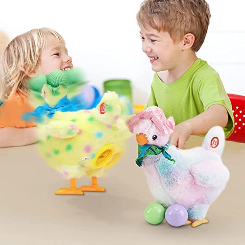 2023 Easter Plush Toys Lay Eggs Musical Chicken,Funny Chicken Animal Toy Doll Electric Crazy Plush Chicken, Plush Chicken Laying Eggs Toy Electric Stuffed Animal,Easter Gifts for Kids Boys Girls (B)